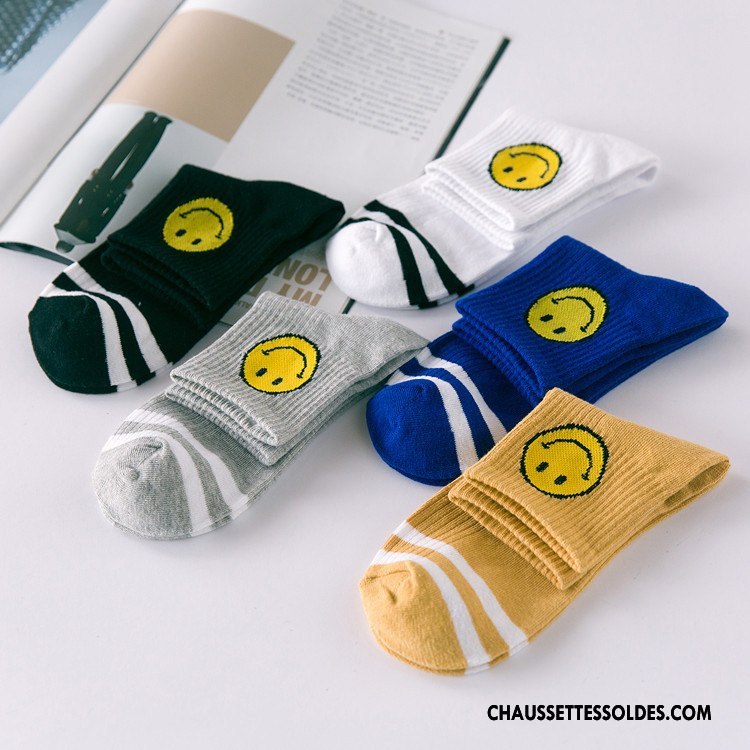 Chaussettes Mi Hautes Homme Lovers Chaussette Courte 100% Coton Souriant Le Nouveau Mouvement Jaune