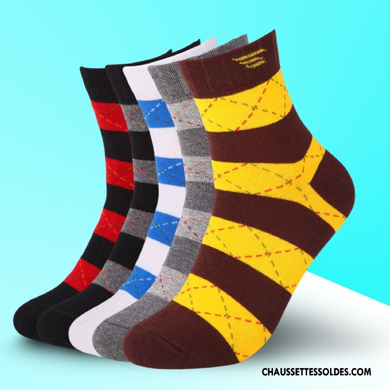 Chaussettes Mi Hautes Homme Marque Mouvement Milieu Coton Bio L'automne Rayé Marron / Brun