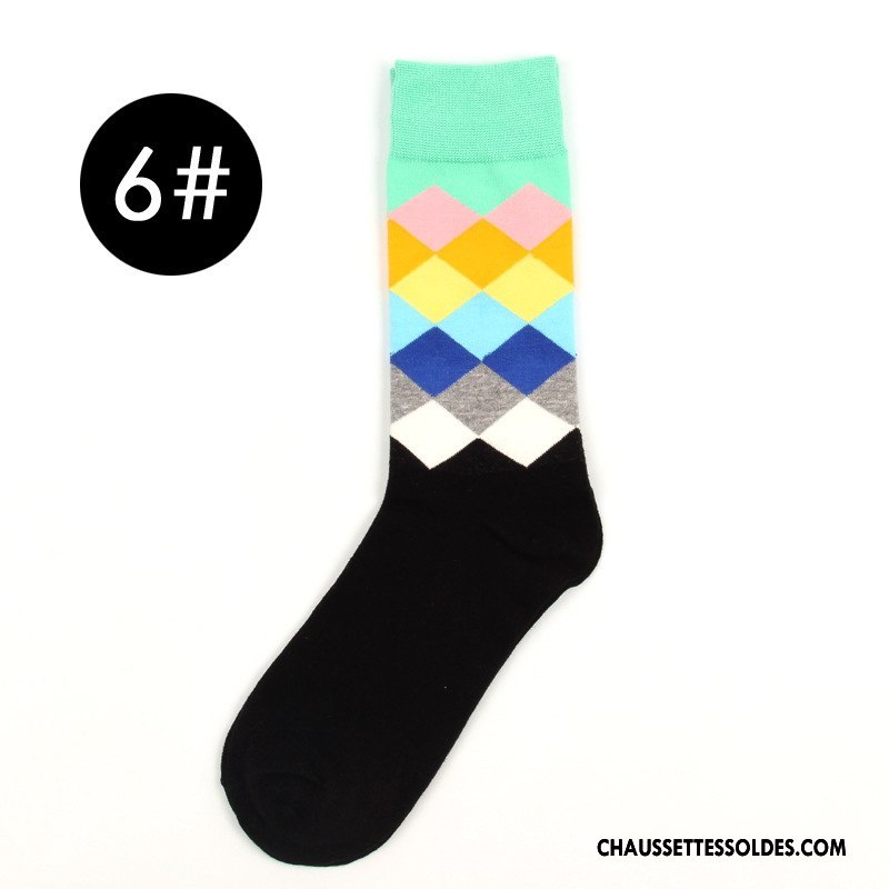 Chaussettes Mi Hautes Homme Matelassé Carreaux Britanique Mouvement Longue Chaussettes En Coton Dégradé Coloré