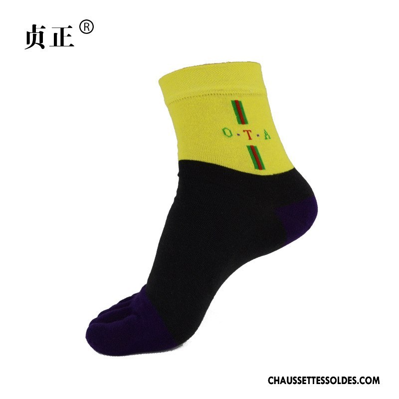 Chaussettes Mi Hautes Homme Milieu Anti-odeur Mince Simple Printemps Cinq Doigts Jaune