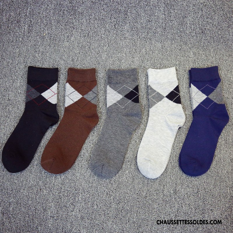 Chaussettes Mi Hautes Homme Milieu Chaussettes En Coton Absorber La Sueur Toutes Les Saisons De Travail Respirant Bleu