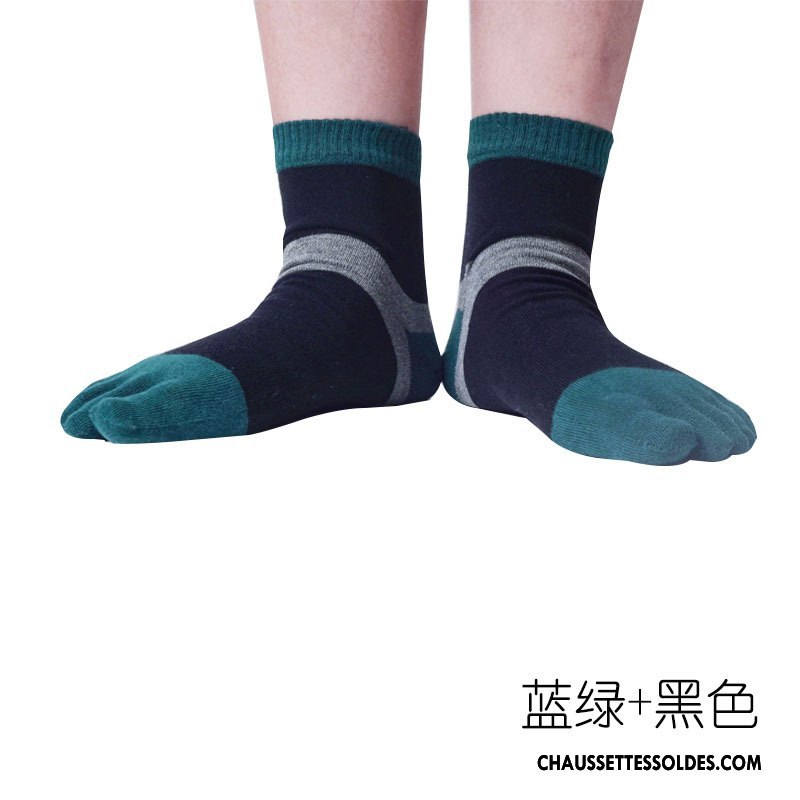 Chaussettes Mi Hautes Homme Milieu Chaussettes En Coton Toutes Les Saisons Respirant Cinq Doigts Mouvement Couleurs Mixtes Vert