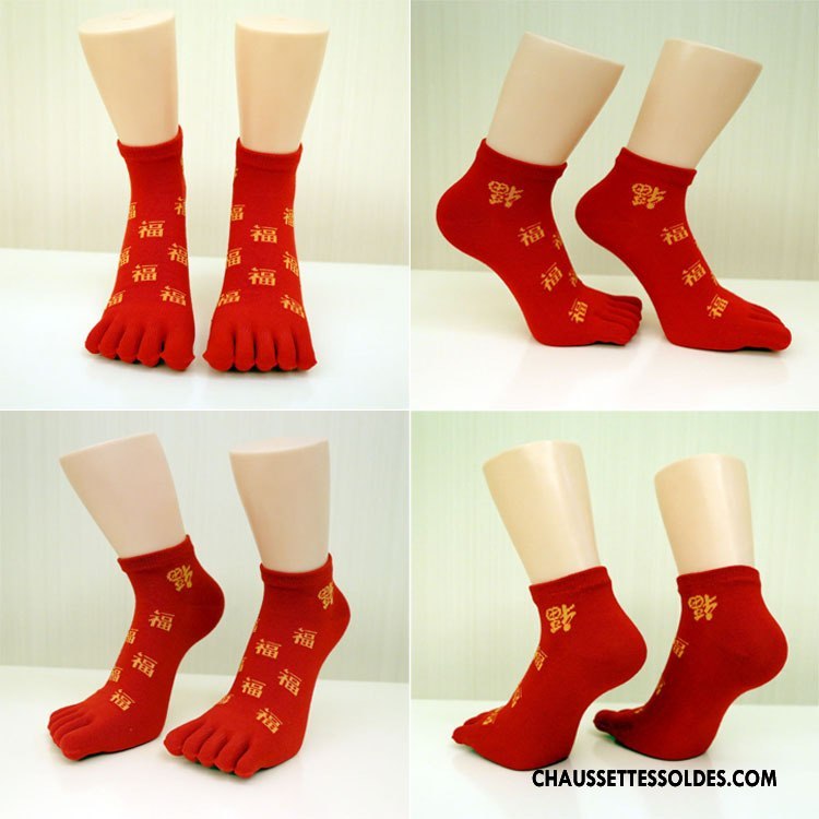 Chaussettes Mi Hautes Homme Milieu Cinq Doigts Coton Mariage Rouge