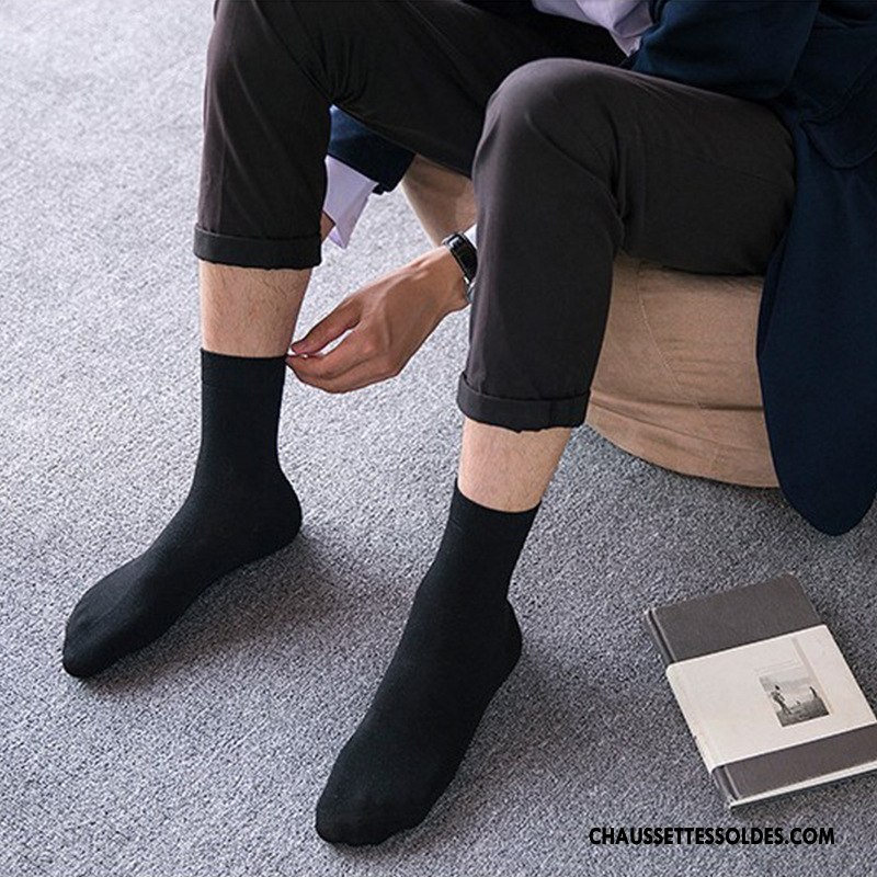 Chaussettes Mi Hautes Homme Milieu Coton Bio Mouvement Hiver L'automne Pure Noir