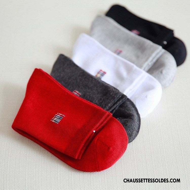 Chaussettes Mi Hautes Homme Milieu De Travail Respirant Chaussettes En Coton Coton Bio Pure Rouge