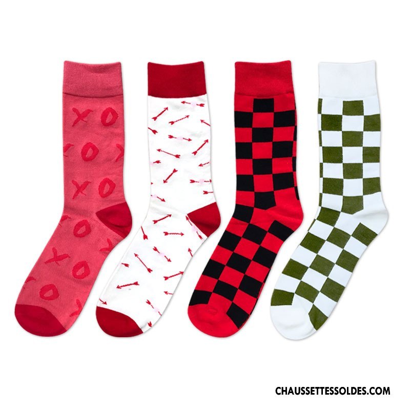 Chaussettes Mi Hautes Homme Milieu Grande Taille Casual Tendance Mode Rouge