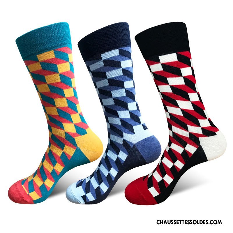 Chaussettes Mi Hautes Homme Milieu Le Nouveau Lovers Mode Carreaux Tendance Bordeaux