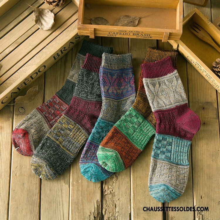 Chaussettes Mi Hautes Homme Milieu Le Nouveau Style National Tendance Style Chaud Couleurs Mixtes Bordeaux