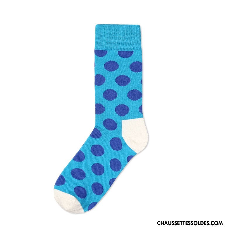 Chaussettes Mi Hautes Homme Milieu Marque De Tendance Gros Point D'onde Créatif Long Stock Couleur De Contraste Bleu