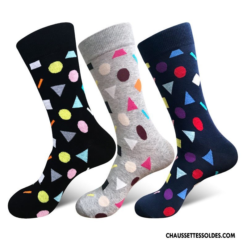 Chaussettes Mi Hautes Homme Milieu Mode Points Grande Taille Casual Tendance Gris