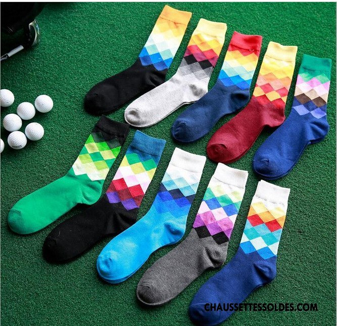 Chaussettes Mi Hautes Homme Milieu Mouvement Carreaux Losange Britanique Dégradé Coloré