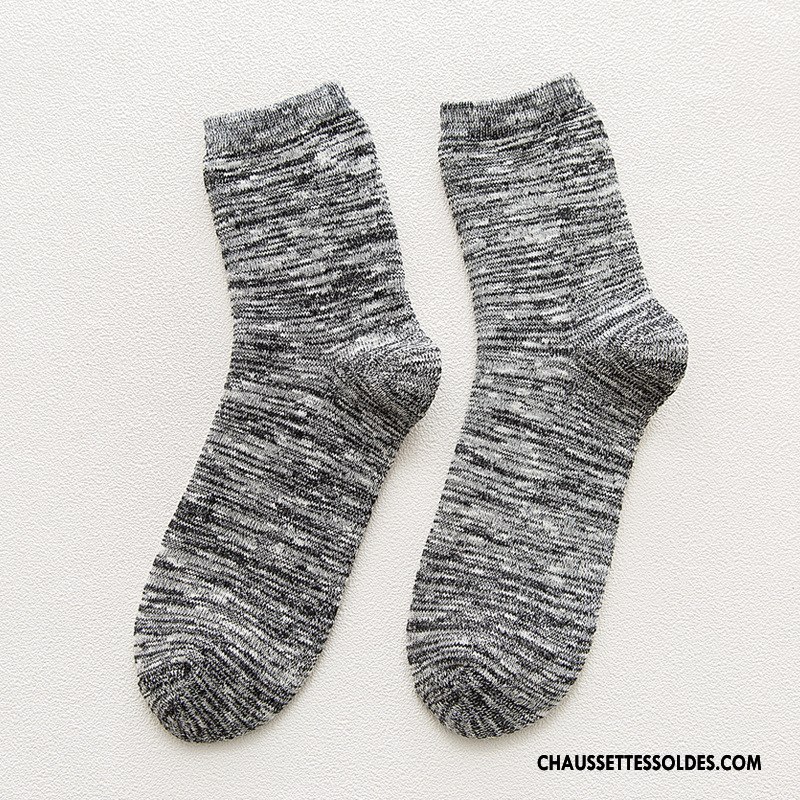 Chaussettes Mi Hautes Homme Milieu Plus De Velours Yarn Rayé Le Nouveau 100% Coton Gris