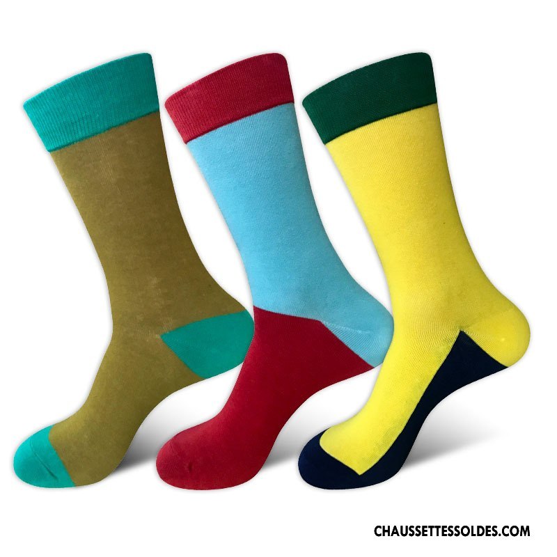 Chaussettes Mi Hautes Homme Milieu Tendance Le Nouveau L'automne Hiver Créatif Jaune