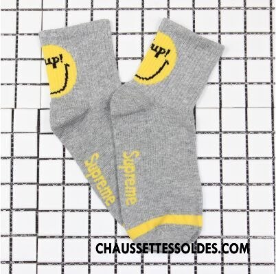 Chaussettes Mi Hautes Homme Mouvement Le Nouveau Souriant Dessin Animé Milieu Chaussettes En Coton Gris