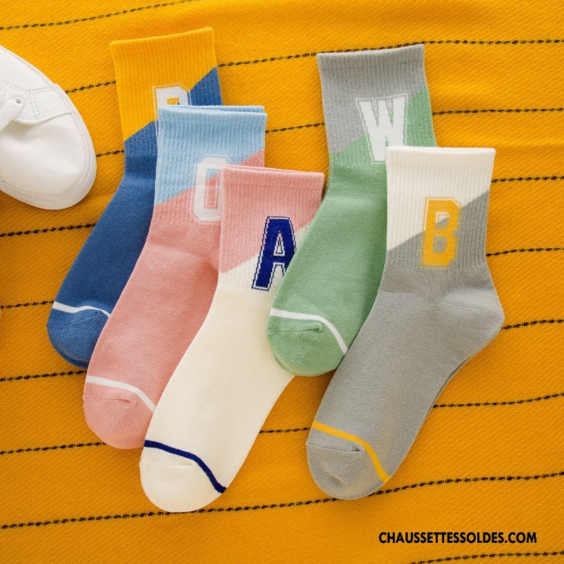 Chaussettes Mi Hautes Homme Mouvement Lettre Hiver Milieu Vent D'université Nouvelles Arrivées Vert