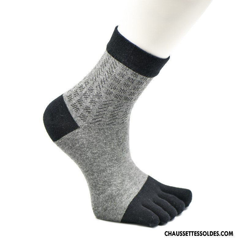 Chaussettes Mi Hautes Homme Mouvement Milieu Toutes Les Saisons Anti-odeur Cinq Doigts Absorber La Sueur Gris