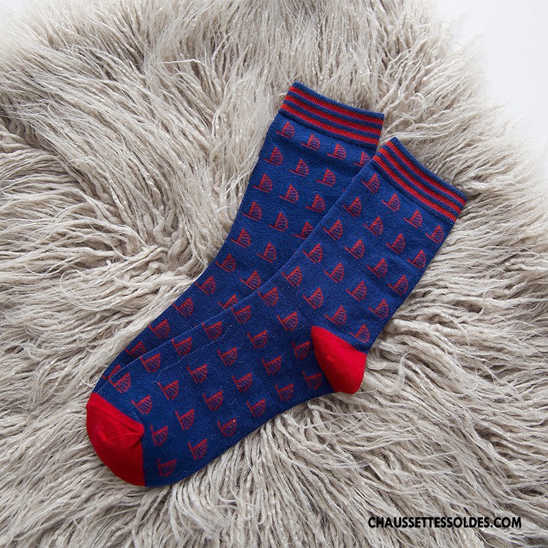 Chaussettes Mi Hautes Homme Nouvelles Arrivées Milieu Femme Chaussettes En Coton Tous Les Assortis L'automne Bleu