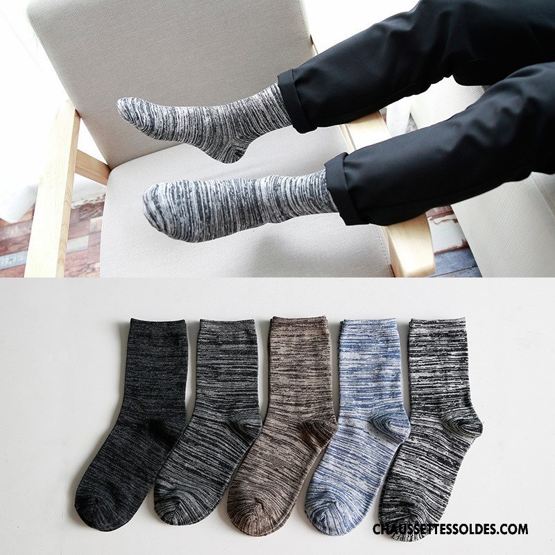 Chaussettes Mi Hautes Homme Personnalité Le Nouveau Matelassé Style National L'automne Milieu Couleurs Mixtes Gris