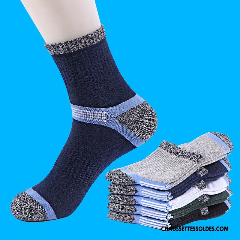 Chaussettes Mi Hautes Homme Printemps Coton Bio Basket 100% Coton Milieu Mouvement Couleurs Mixtes Bleu