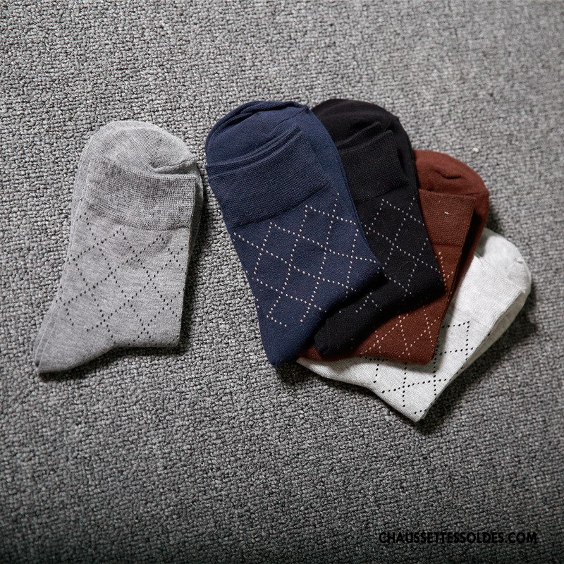 Chaussettes Mi Hautes Homme Printemps De Travail Coton Respirant Rhombe Le Nouveau Bleu