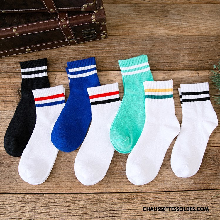 Chaussettes Mi Hautes Homme Rayé L'automne Vent D'université Femme Mode Milieu Bleu Marin