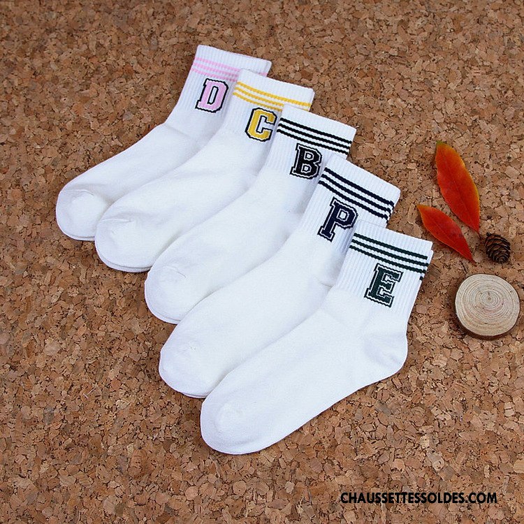 Chaussettes Mi Hautes Homme Rayé Mouvement Chaussettes En Coton Printemps Vent D'université Été