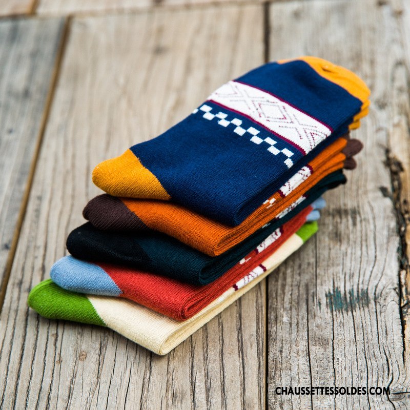 Chaussettes Mi Hautes Homme Renforcé Coton Mode Chaussettes En Coton L'automne Tendance Couleurs Mixtes Bleu