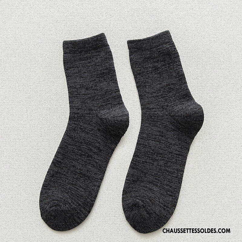 Chaussettes Mi Hautes Homme Renforcé Milieu Rayé Personnalité Plus De Velours Thermiques Noir