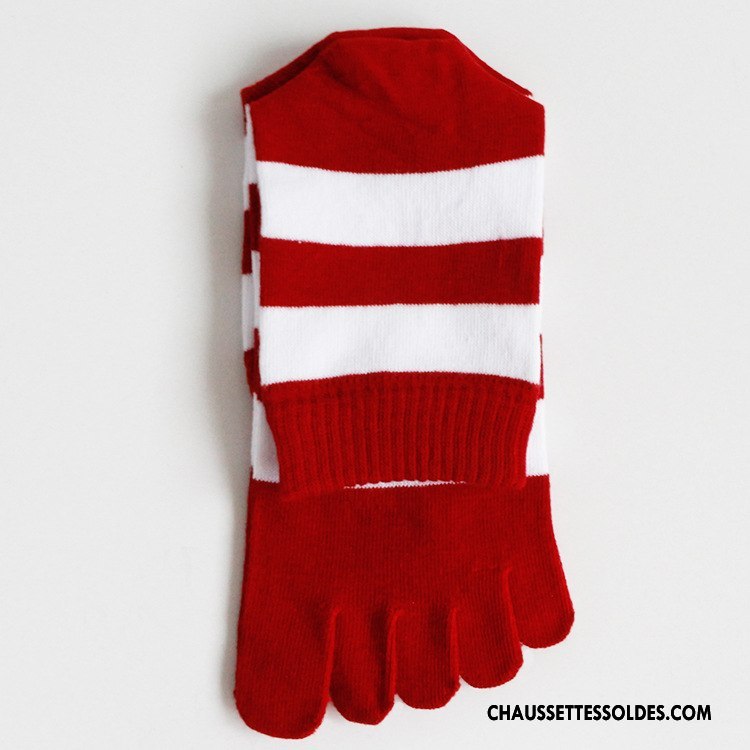 Chaussettes Mi Hautes Homme Renforcé Rayé Milieu Cinq Doigts Absorber La Sueur Bicolore Bordeaux