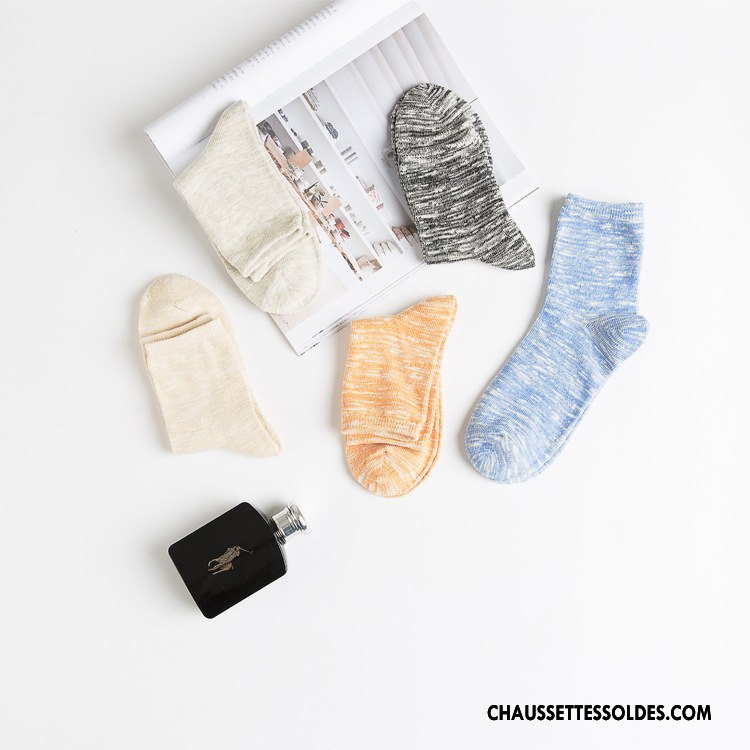 Chaussettes Mi Hautes Homme Respirant Coton Yarn Milieu Chaussettes En Coton Bambou Bleu