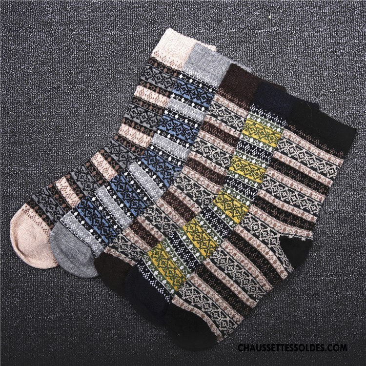 Chaussettes Mi Hautes Homme Respirant Style National Rétro Milieu Hiver Des Chaussettes En Laine Marron / Brun