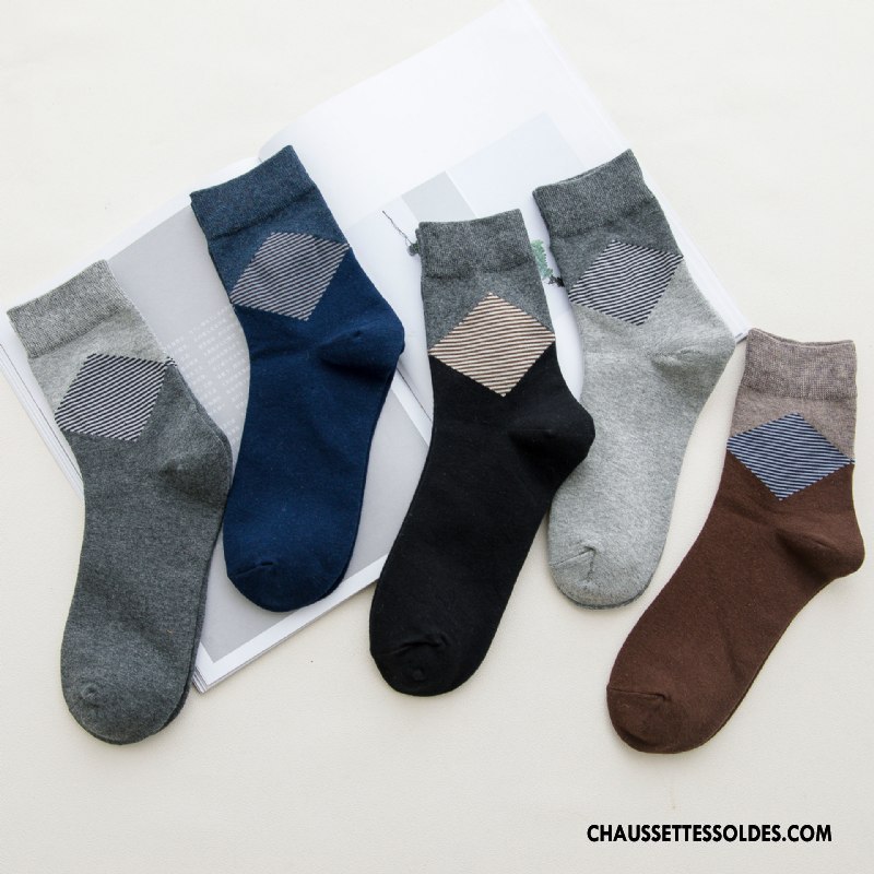 Chaussettes Mi Hautes Homme Rhombe Le Nouveau Simple Chaussette Courte Gros L'automne Gris