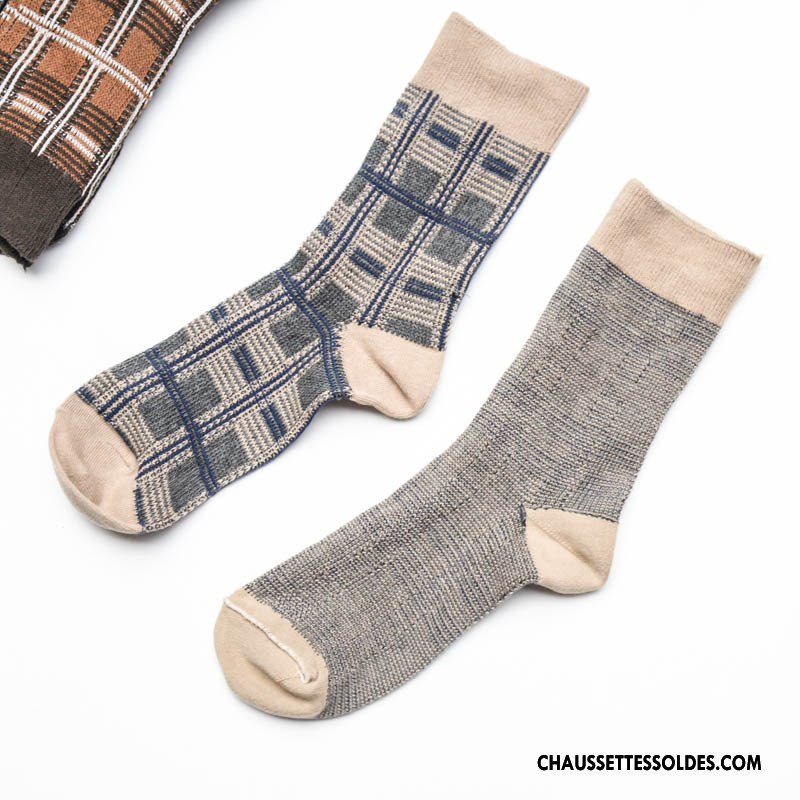 Chaussettes Mi Hautes Homme Rétro À La Mode Kaki Style National Nouvelles Arrivées 100% Coton