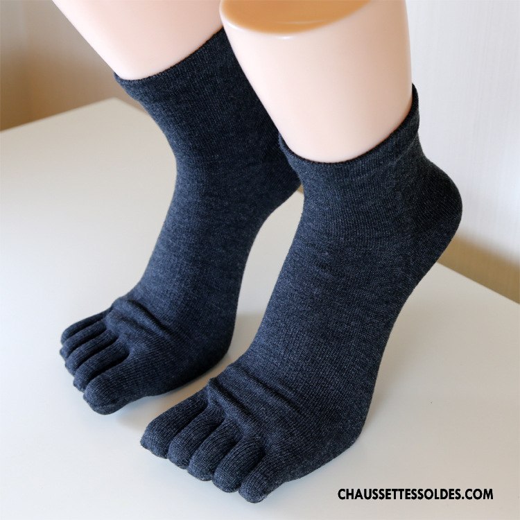 Chaussettes Mi Hautes Homme Simple Cinq Doigts Mouvement Matelassé Réseau Bleu