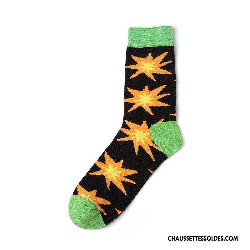 Chaussettes Mi Hautes Homme Tendance Créatif Chaussettes En Coton Long Stock Hiver L'automne Couleur De Contraste Noir