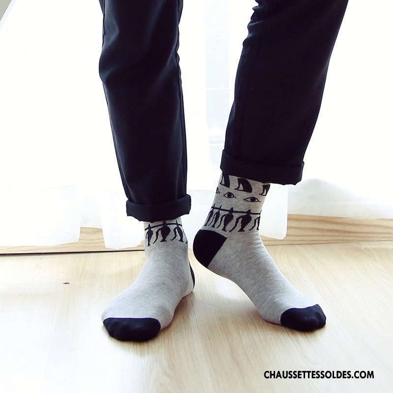 Chaussettes Mi Hautes Homme Tendance Hiver Milieu Dessin Animé Nouvelles Arrivées L'automne Blanc Noir Gris