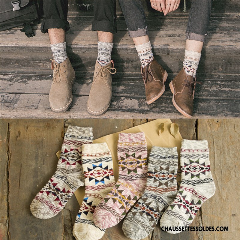 Chaussettes Mi Hautes Homme Tendance Modèle Milieu L'automne Géométrie Style National Marron / Brun