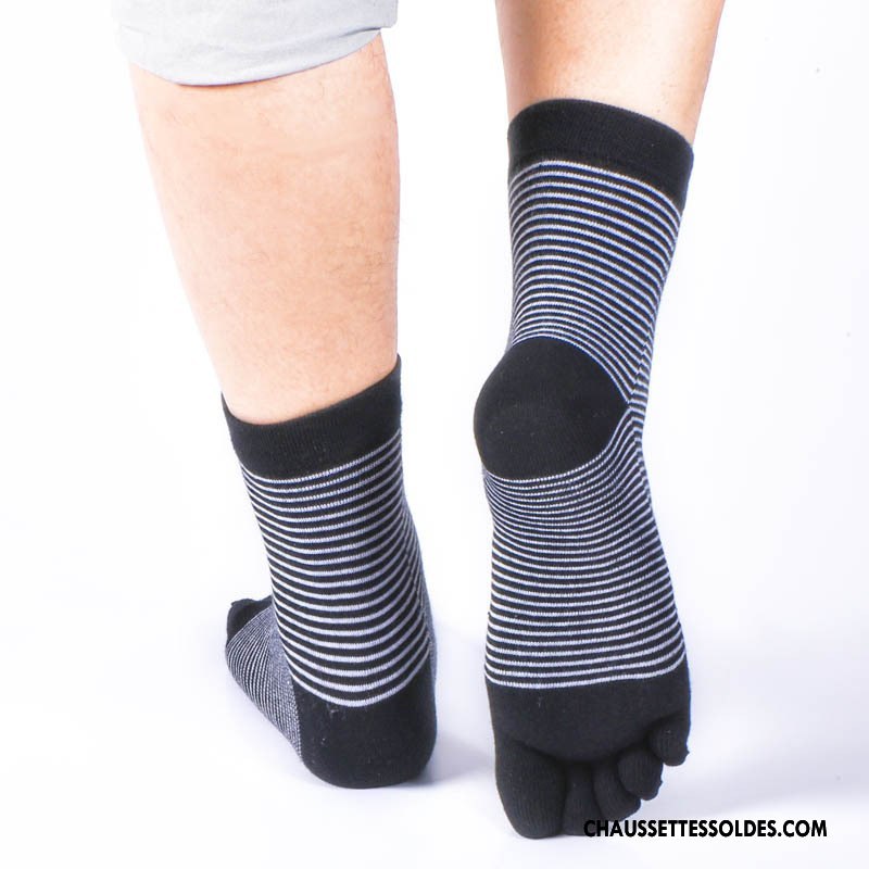 Chaussettes Mi Hautes Homme Thermiques Chaussettes En Coton Cinq Doigts Anti-odeur Rayé Mouvement Bleu