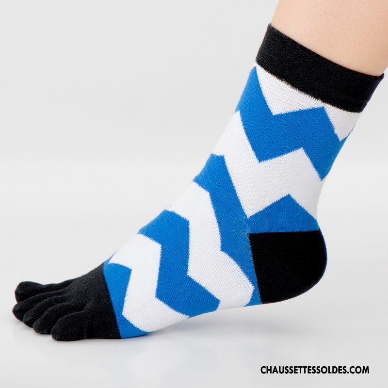 Chaussettes Mi Hautes Homme Thermiques Chaussettes En Coton Milieu Toutes Les Saisons Absorber La Sueur Cinq Doigts Bleu