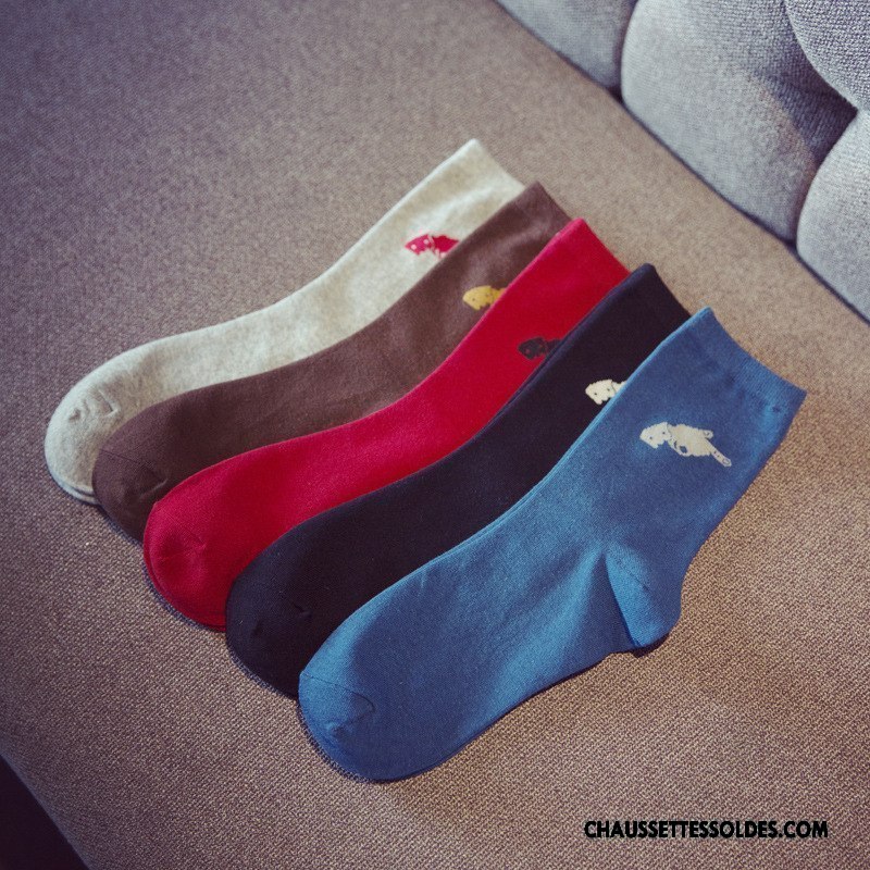 Chaussettes Mi Hautes Homme Toutes Les Saisons Absorber La Sueur Casual Milieu Respirant 100% Coton Bleu