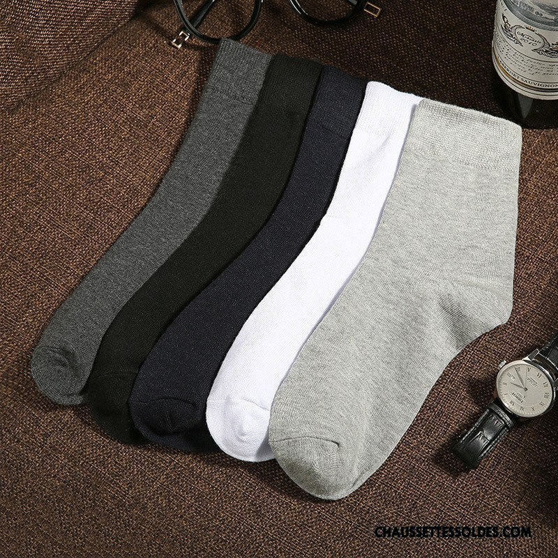 Chaussettes Mi Hautes Homme Été 100% Coton Milieu Racé Printemps De Travail Pure Gris