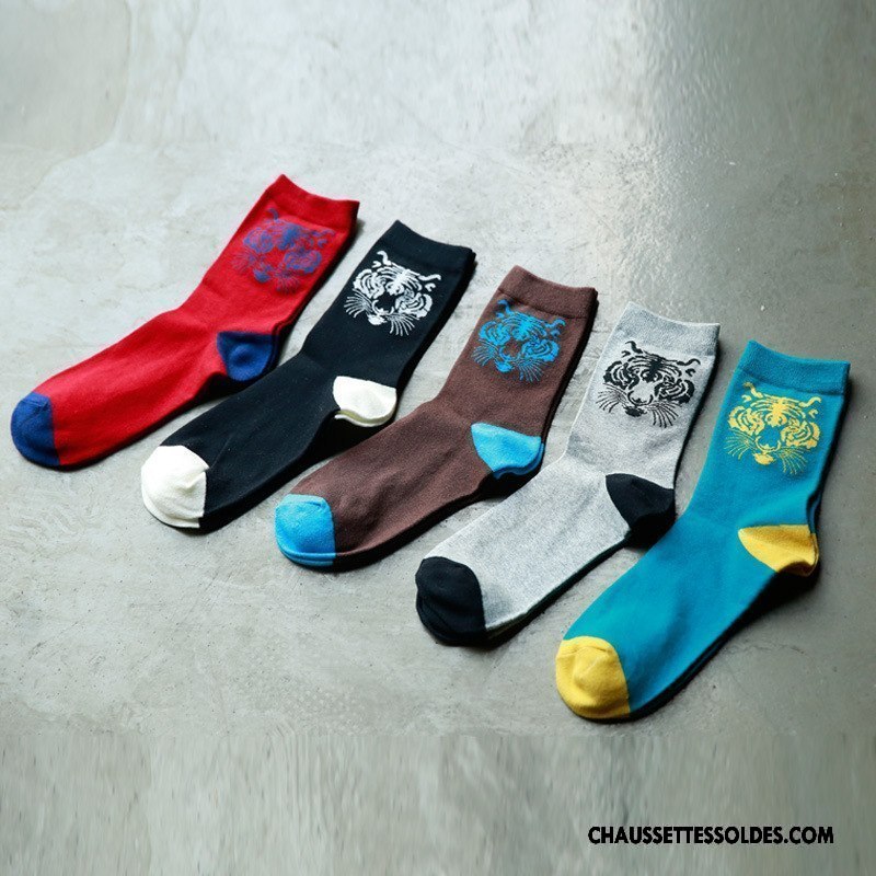 Chaussettes Mi Hautes Homme Été Milieu Coton Bio Printemps Casual Rouge