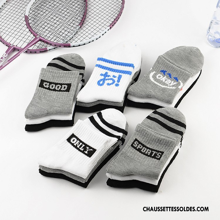 Chaussettes Mi Hautes Homme Été Rayé Chaussettes En Coton Tendance Mouvement Milieu Gris