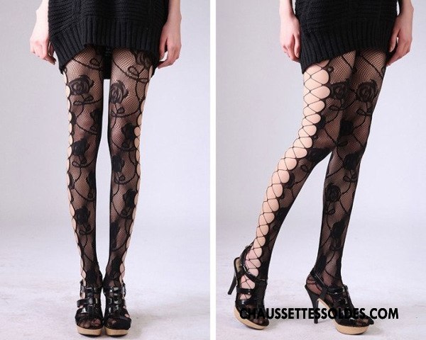 Collant Femme Chaussette Réseau Chaussette De Noël Rétro Creux Guipure Britanique Noir
