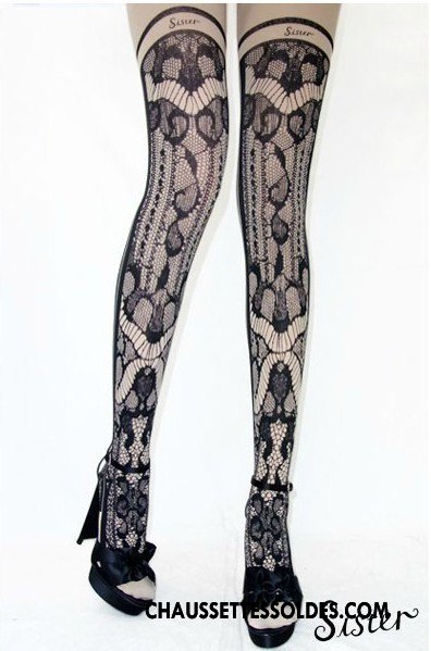 Collant Femme Chaussette Tatouage Dentelle Guêtres Leggings Noir