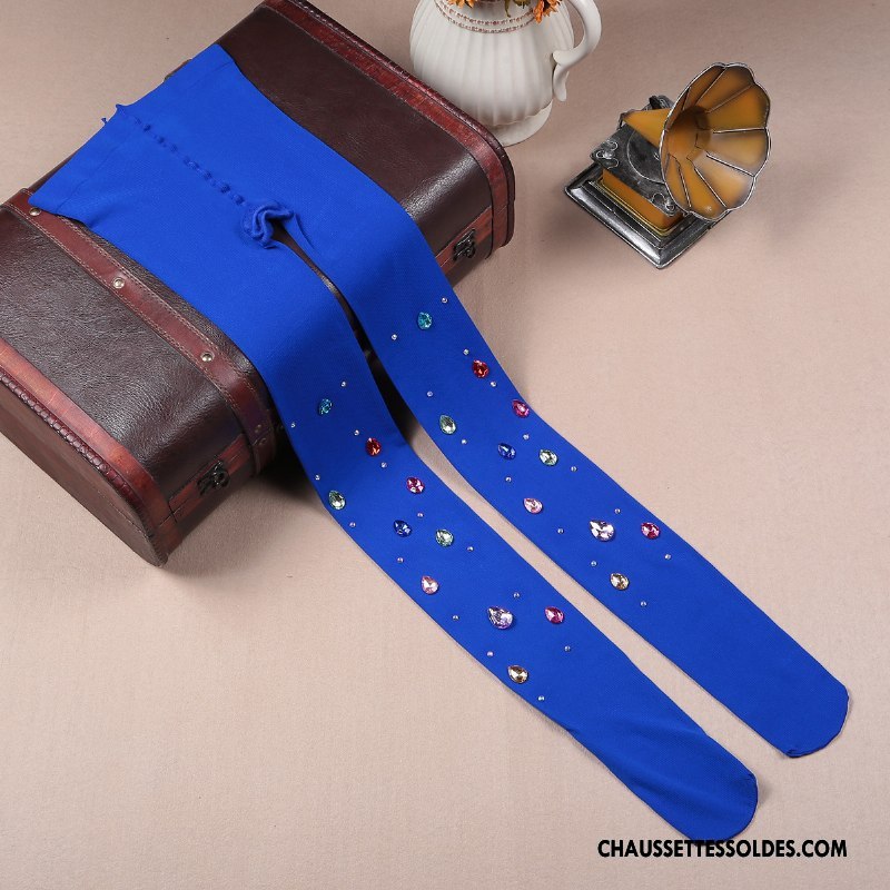 Collant Femme Rayé Velours Chaussette Tatouage Bleu