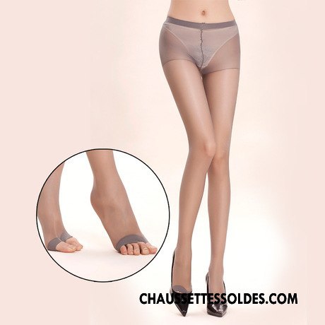 Collant Femme Style Chaud Peep-orteil Chaussette Été Authentique Ouverture Du Pied Gris