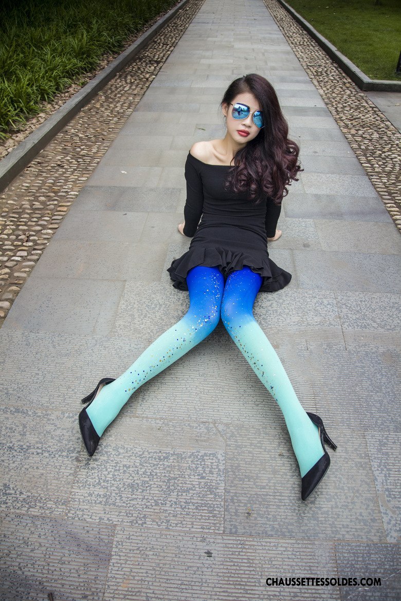 Collant Femme Velours Dégradé Bleu