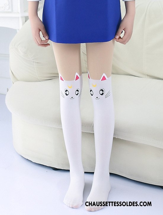 Collant Fille Charmant Chat Légère Printemps Milieu Enfant Blanc