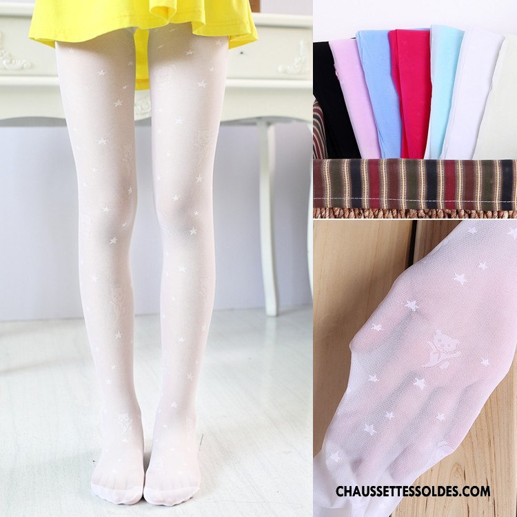 Collant Fille Enfant Ours Transparent Collant Panty Femme Fleurs Blanc